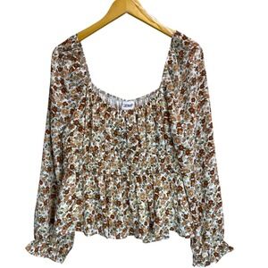 Planet Heart Floral Smocked Peplum Blouse XL Cottagecore Romantic Feminine NWT